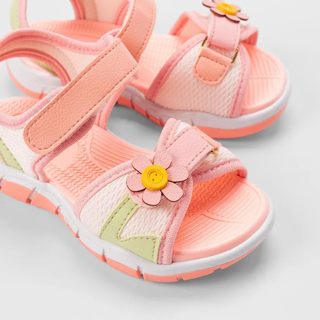 Sandália Infantil Gabrielinha Contato Enfeite Flor Branco & Rosa