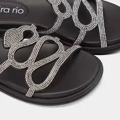 Rasteira Feminina Beira Rio Recorte Vazado Strass Preto