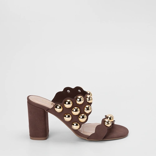 Tamanco Feminina Gabriela Detalhe Em Tachas Esferas Nobuck Marrom