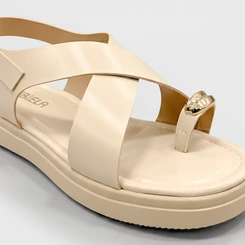 Sandália Flatform Feminina Gabriela Enfeite Bold Off White