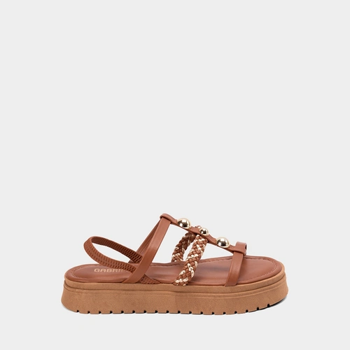 Sandália Feminina Gabriela Flatform Tachas Esferas Tressê Caramelo