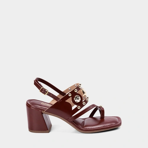 Sandália Salto Geométrico Médio Feminina Gabriela Tachas Vinho