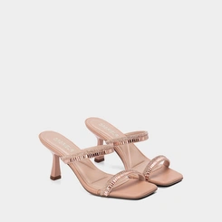 Tamanco Feminino Gabriela Salto Alto Flare Detalhe Strass Nude