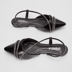 Sapatilha Feminina Gabriela Tiras Strass Preto