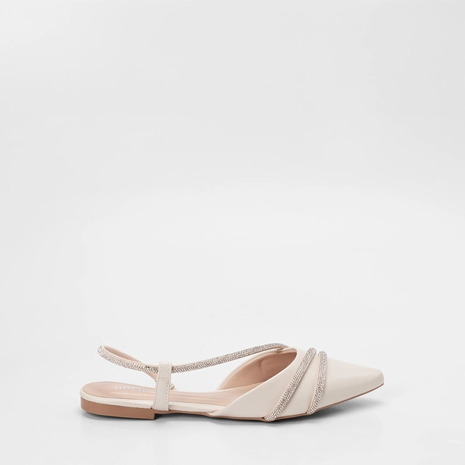 Sapatilha Feminina Gabriela Tiras Strass Off White