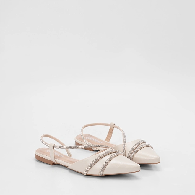 Sapatilha Feminina Gabriela Tiras Strass Off White