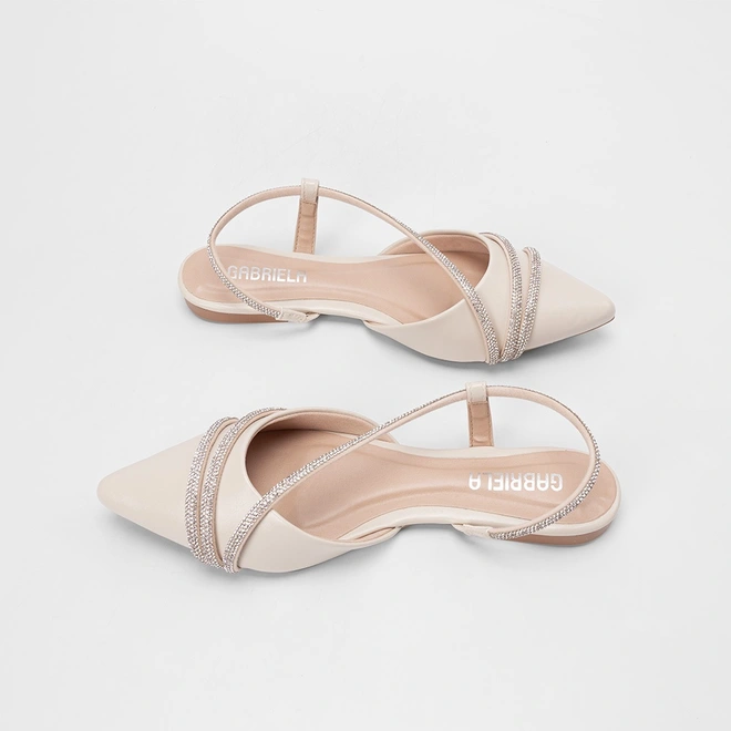 Sapatilha Feminina Gabriela Tiras Strass Off White