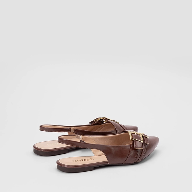 Sapatilha Slingback Feminina Gabriela Tiras Fivelas Marrom