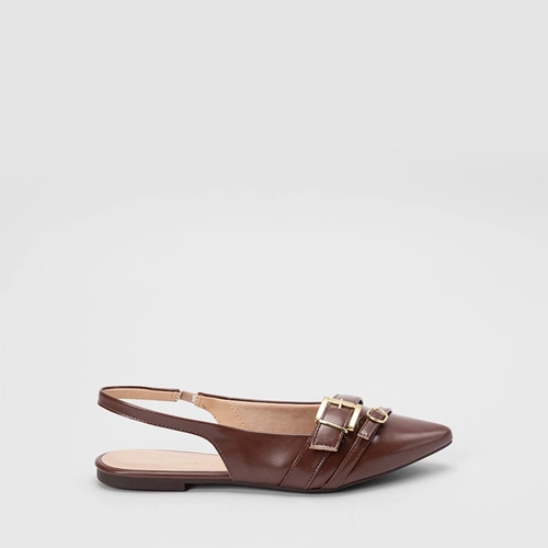 Sapatilha Slingback Feminina Gabriela Tiras Fivelas Marrom