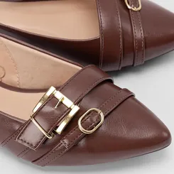 Sapatilha Slingback Feminina Gabriela Tiras Fivelas Marrom