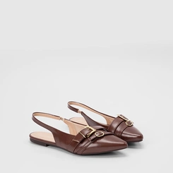 Sapatilha Slingback Feminina Gabriela Tiras Fivelas Marrom