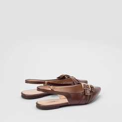 Sapatilha Slingback Feminina Gabriela Tiras Fivelas Marrom