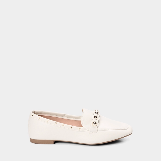 Mocassim Feminino Gabriela Tachas Esferas Off-White