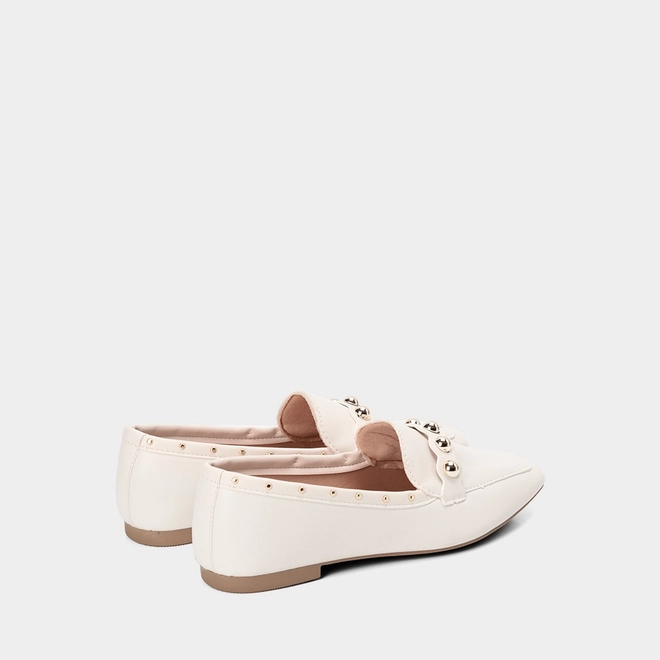 Mocassim Feminino Gabriela Tachas Esferas Off-White