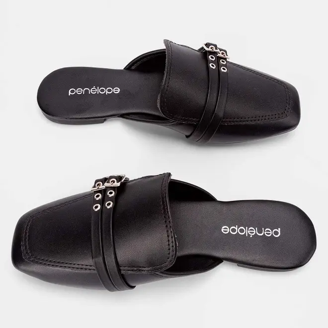 Mule Feminina Penélope Detalhe Fivela Preto