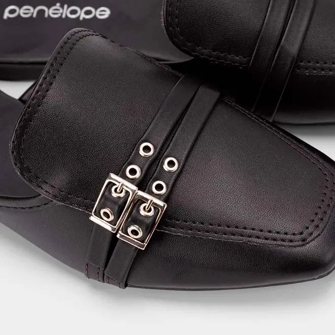 Mule Feminina Penélope Detalhe Fivela Preto