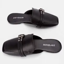 Mule Feminina Penélope Detalhe Fivela Preto