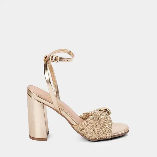 Sandália Feminina Gabriela Detalhe Bold Tramado Metalizado Ouro