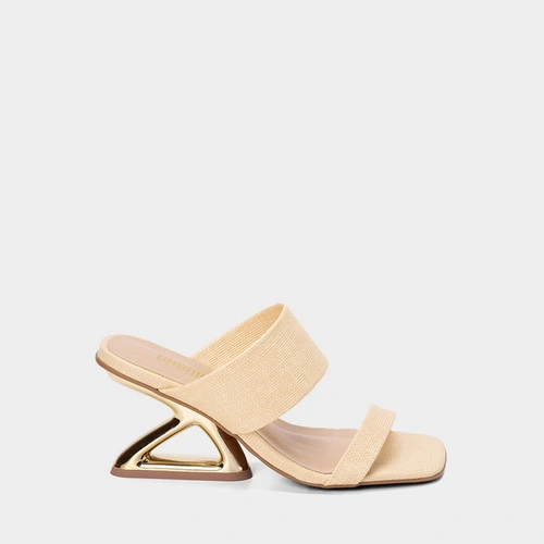 Tamanco Feminino Gabriela Salto Alto Geométrico Bege