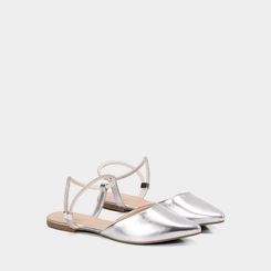 Sapatilha Slingback Feminina Gabriela Tira Strass Metalizada Prata