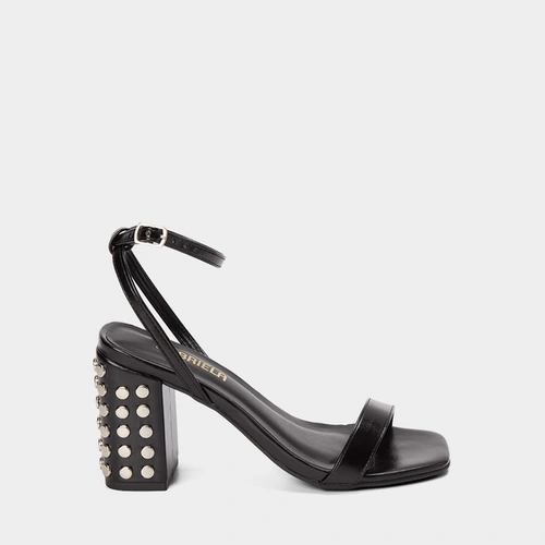 Sandália Feminina Gabriela Salto Bloco Alto Detalhe Tachas Preto