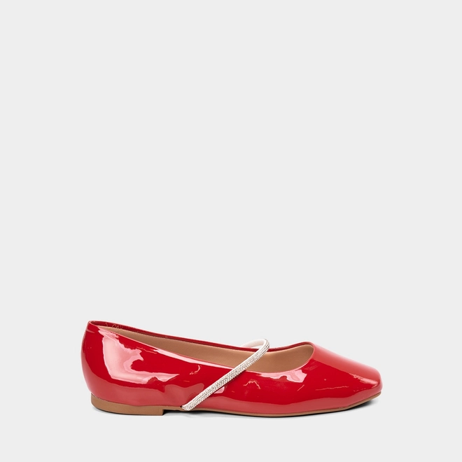 Sapatilha Boneca Feminina Gabriela Tira Strass Vermelho