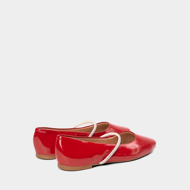 Sapatilha Boneca Feminina Gabriela Tira Strass Vermelho