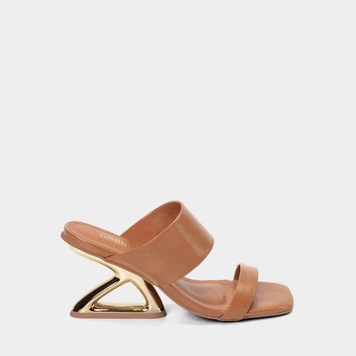 Tamanco Feminino Gabriela Salto Alto Geométrico Caramelo