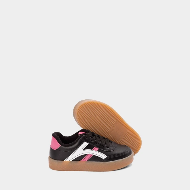 Tênis Casual Infantil Molekinha Detalhe Recortes Rosa Preto