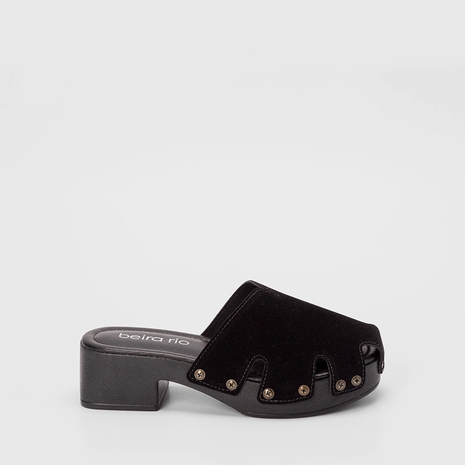 Mule Clog Feminino Beira Rio Camurça Preto