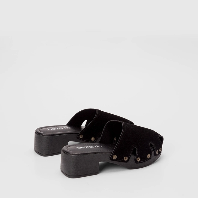Mule Clog Feminino Beira Rio Camurça Preto
