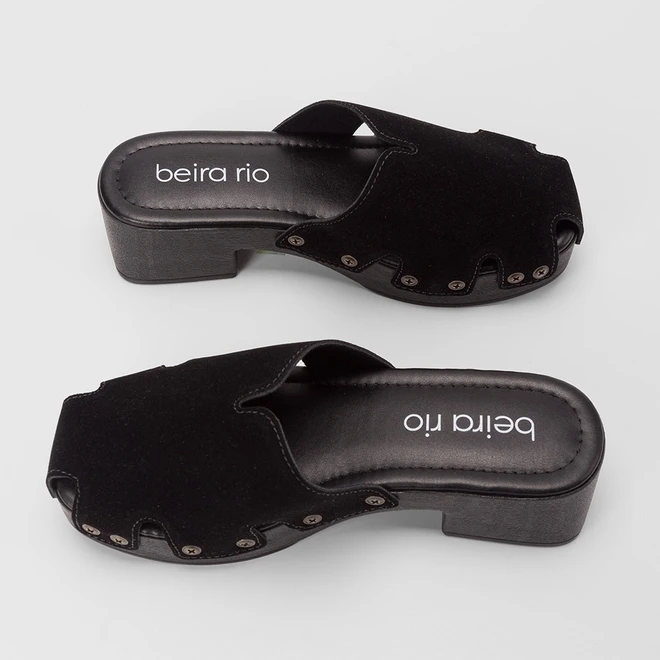 Mule Clog Feminino Beira Rio Camurça Preto