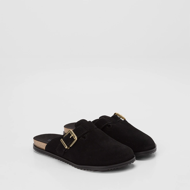 Mule Feminino Moleca Enfeite Fivela Camurça Preto