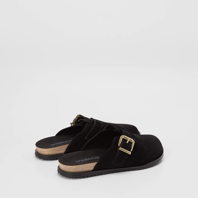 Mule Feminino Moleca Enfeite Fivela Camurça Preto