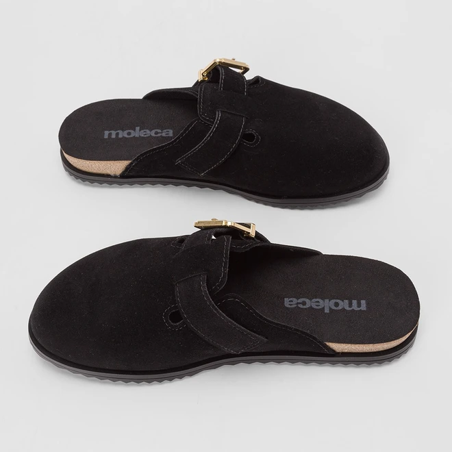 Mule Feminino Moleca Enfeite Fivela Camurça Preto