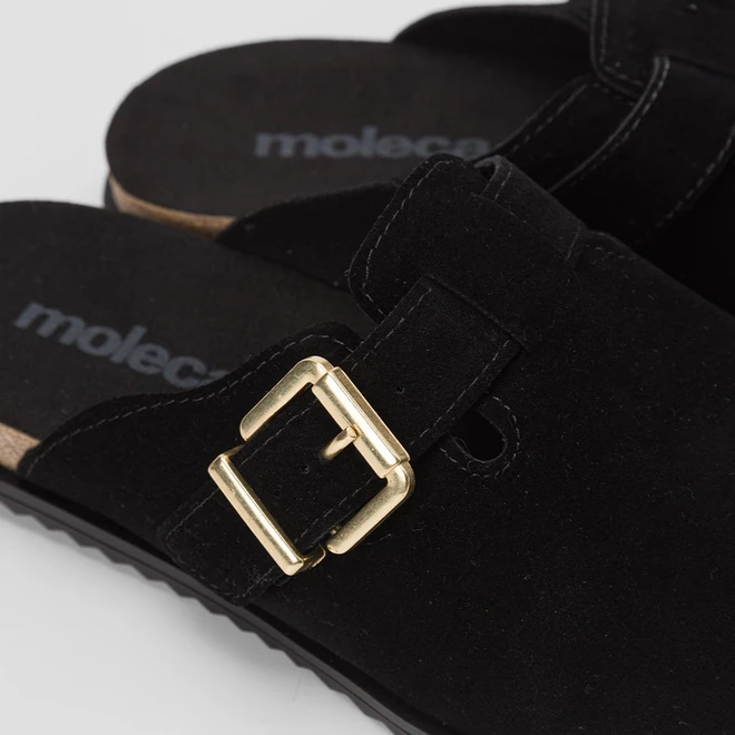Mule Feminino Moleca Enfeite Fivela Camurça Preto