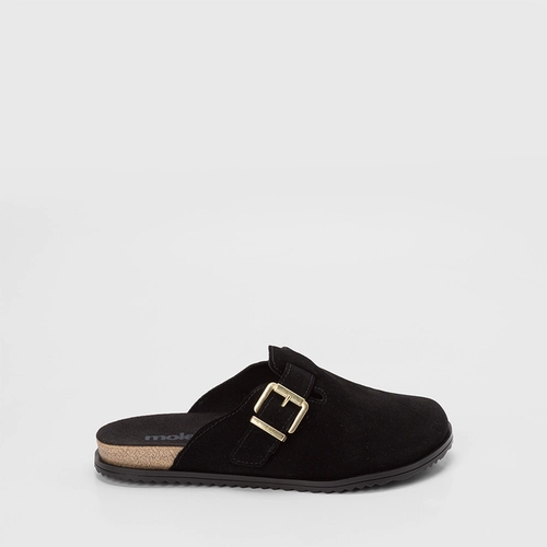 Mule Feminino Moleca Enfeite Fivela Camurça Preto