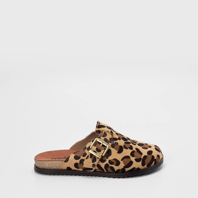 Mule Feminino Moleca Detalhe Fivela Camurça Onça