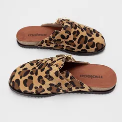 Mule Feminino Moleca Detalhe Fivela Camurça Onça