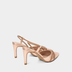 Scarpin Slingback Feminino Gabriela Tiras Strass Metalizado Ouro
