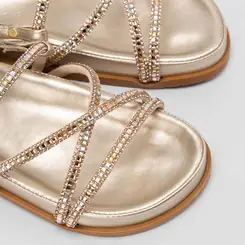 Sandália Rasteira Infantil Gabrielinha Detalhe Strass Ouro