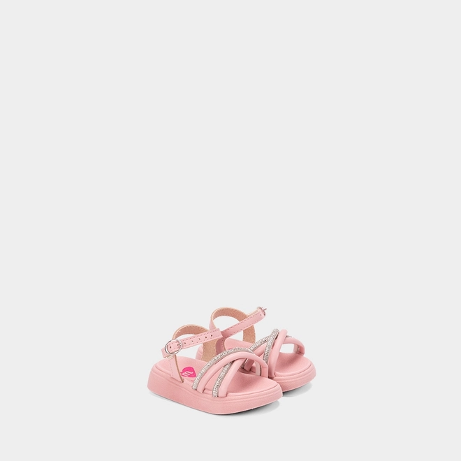 Sandália Bebê Molekinha Tiras Cruzadas Strass Rosa
