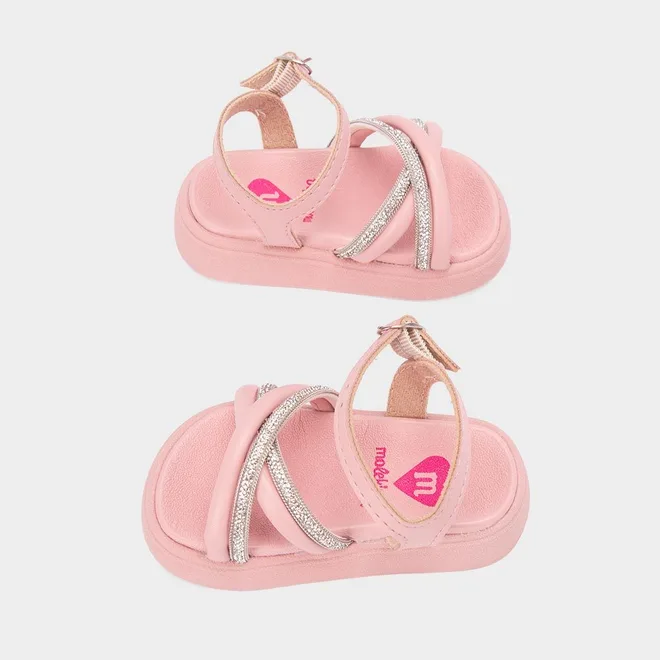 Sandália Bebê Molekinha Tiras Cruzadas Strass Rosa