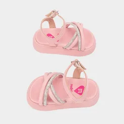 Sandália Bebê Molekinha Tiras Cruzadas Strass Rosa