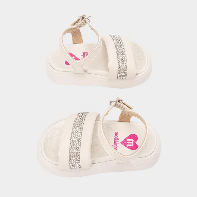 Sandália Bebê Molekinha Strass Off White