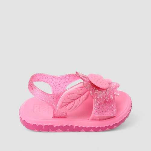 Sandália Infantil Zaxy Tira Contato Glitter Detalhe Flor & Corações Rosa