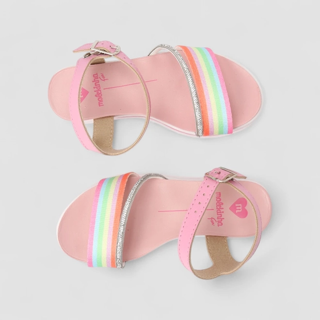 Sandália Infantil Molekinha Flatform Tira Strass & Arco-Íris Rosa