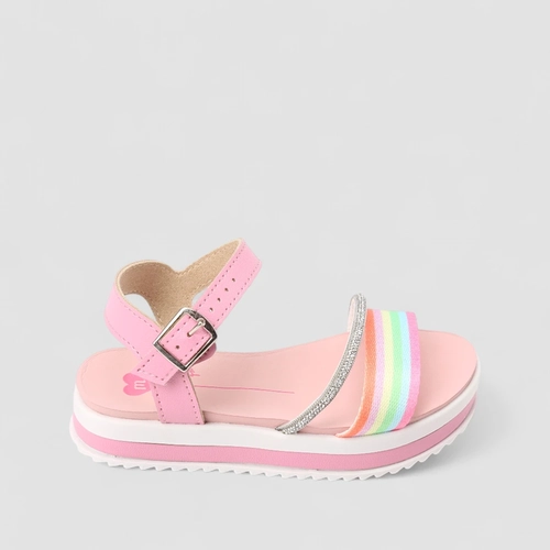 Sandália Infantil Molekinha Flatform Tira Strass & Arco-Íris Rosa