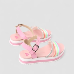 Sandália Infantil Molekinha Flatform Tira Strass & Arco-Íris Rosa