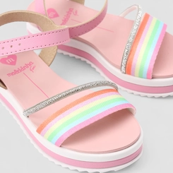 Sandália Infantil Molekinha Flatform Tira Strass & Arco-Íris Rosa